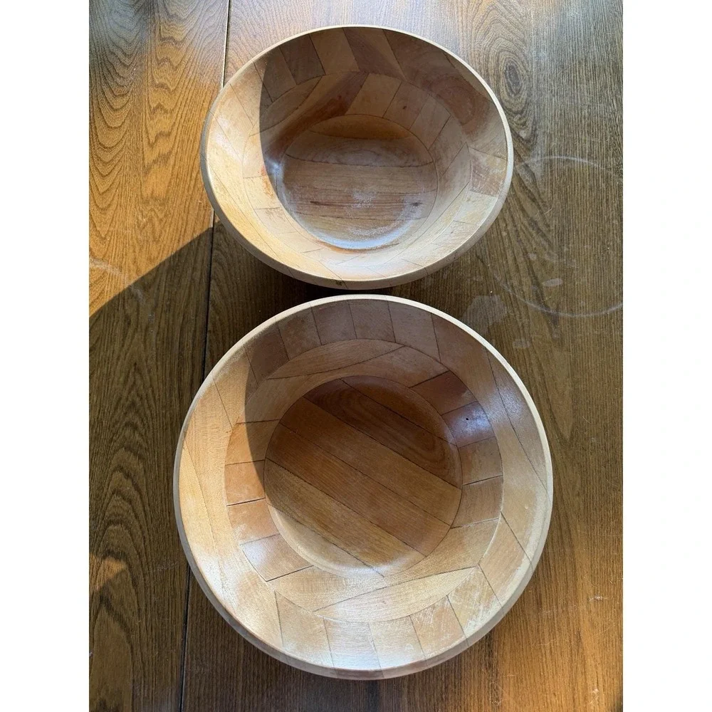 Vintage Wooden Bowls Set of 2 MCM Japan